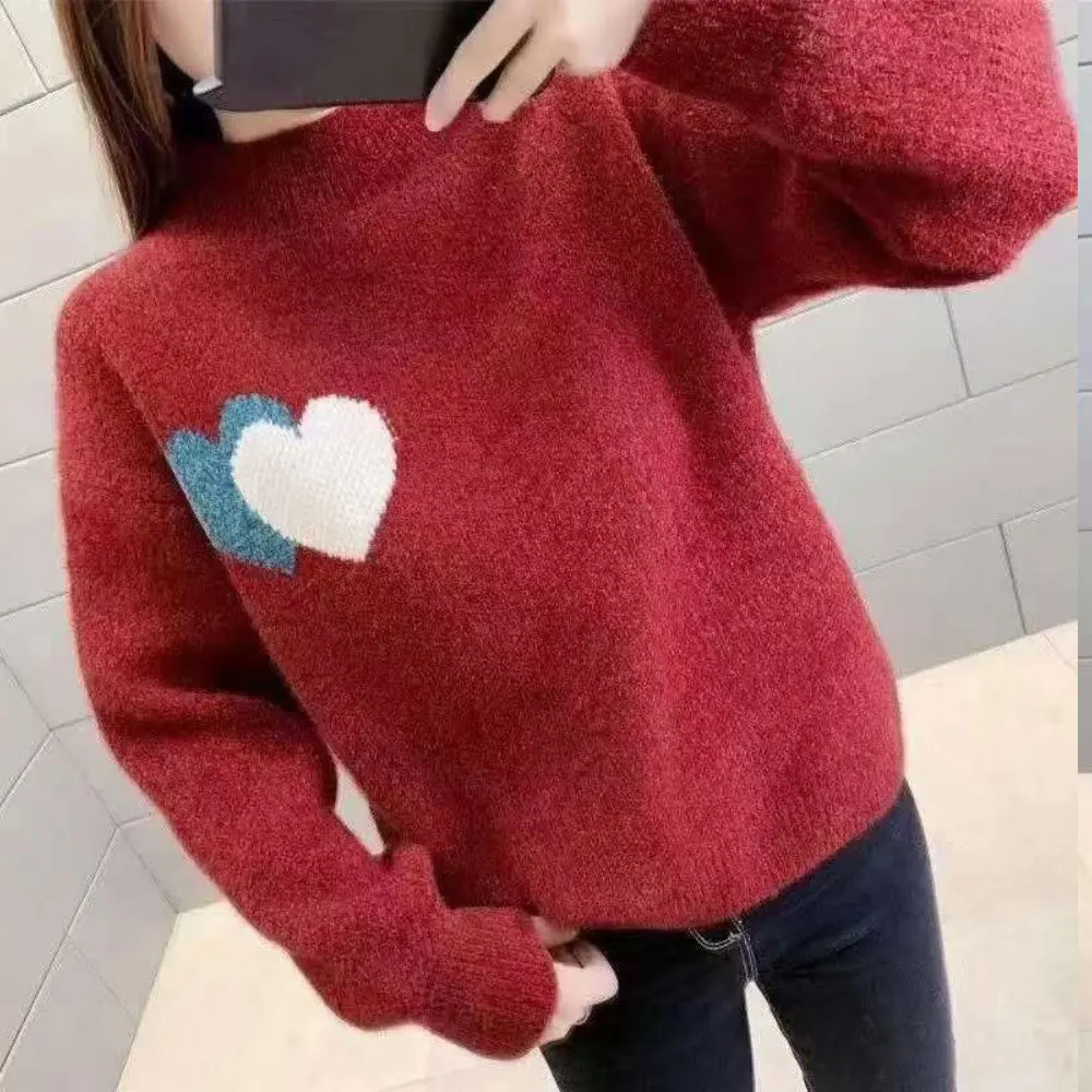 

ZOTTSOZ Jumpers Korean Harajuku Women Autumn Winter Knitted Heart Sweaters Pullover Casual Fashion Loose Knitwear Tops 2021
