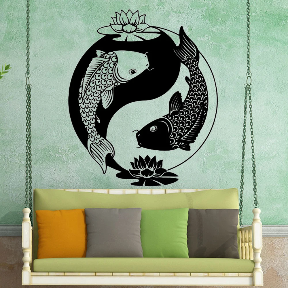 

Tai Chi Pattern Goldfish Vinyl Wall Stickers Murals Zen Oriental Design Home Fitness Room Decor Chinese Fish Decals HQ968