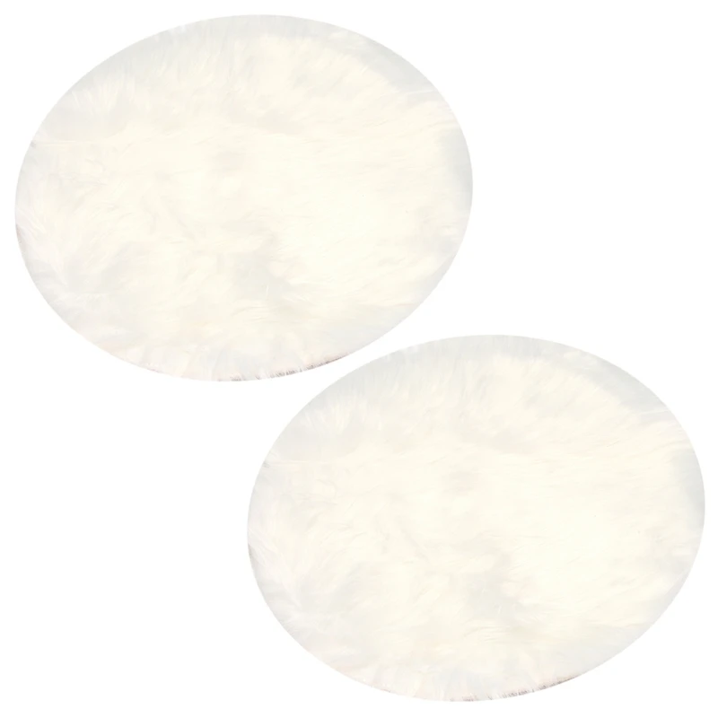 

2X Faux Sheepskin Wool Carpet 30 X 30 Cm Fluffy Soft Longhair Decorative Carpet Cushion Chair Sofa Mat (Round White)