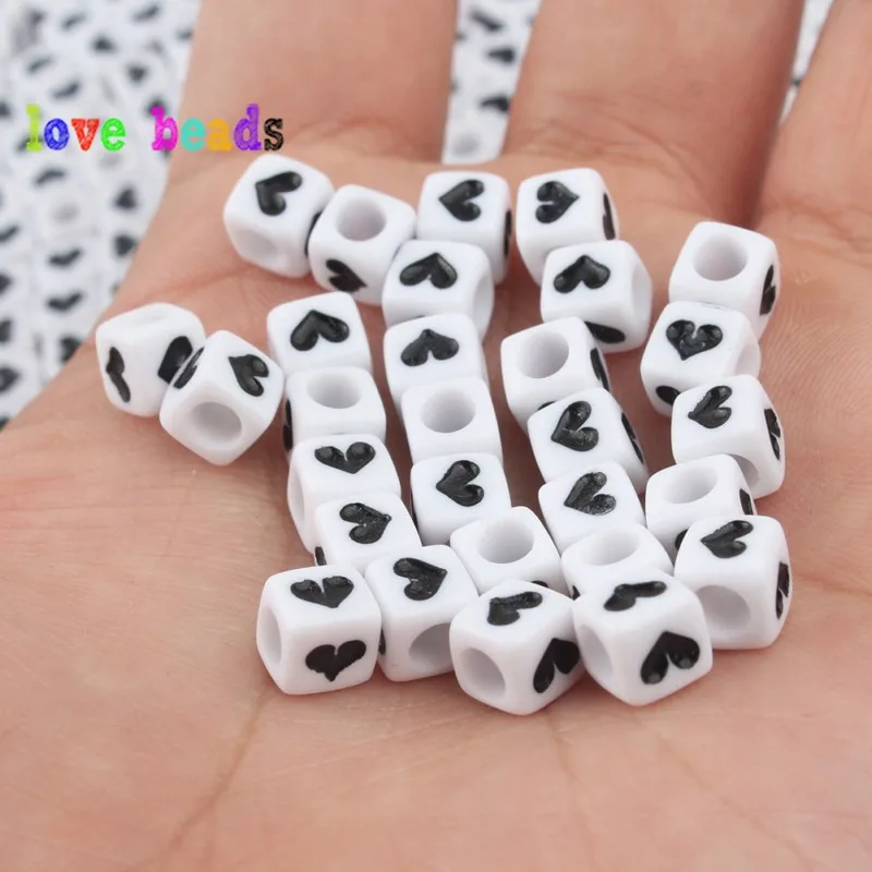 100 шт белые бусины в форме сердца кубика для ювелирных изделий акриловые
