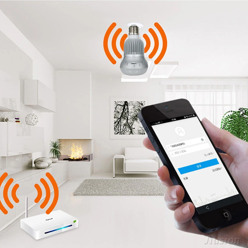 Wi Fi IP лампа светильник камера рыбий глаз 1080P 360 градусов Full View мини