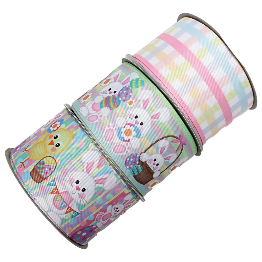 

Rabbit Cartoon Grosgrain Ribbon Printed Easter's Day 25mm Liston Wide Elastic Band FOE 50yards DIY for Hair Bow Weaving