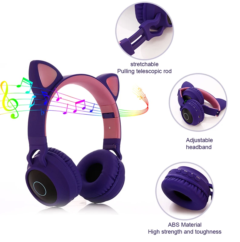 Милые Bluetooth 5 0 музыкальные наушники для девочек беспроводной светодиодный