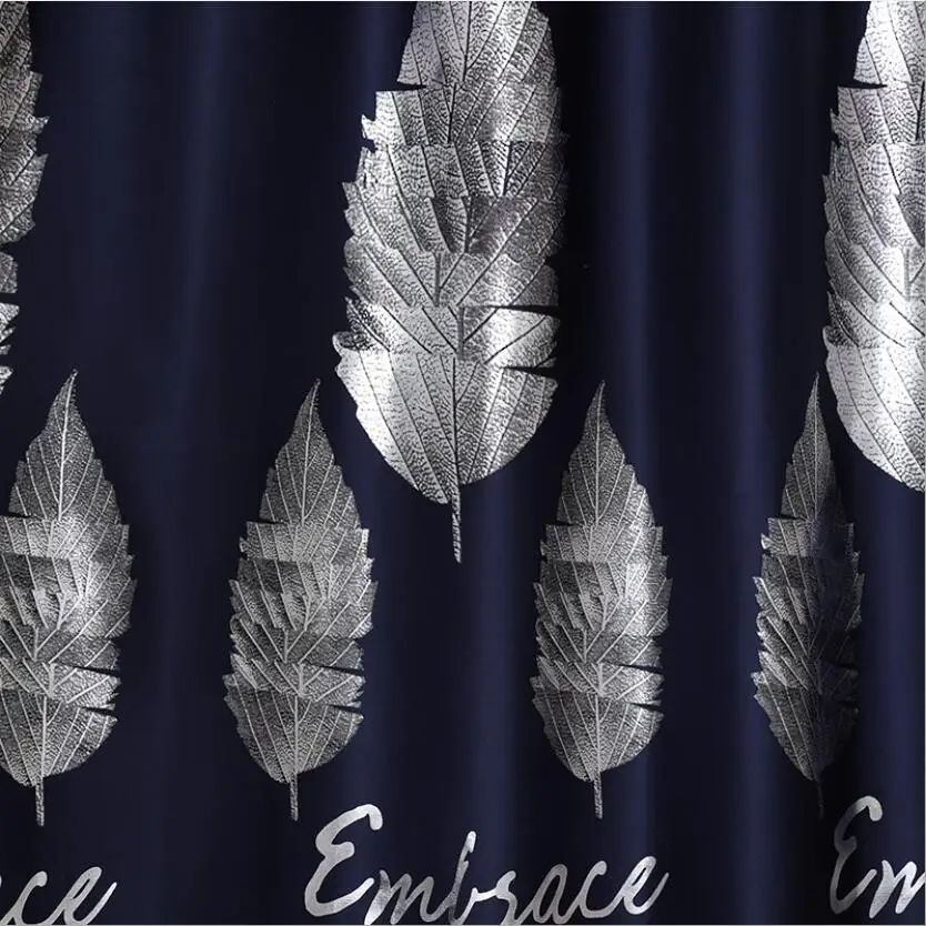 Затемняющая занавеска с серебряными листьями для спальни золотистые блестящие