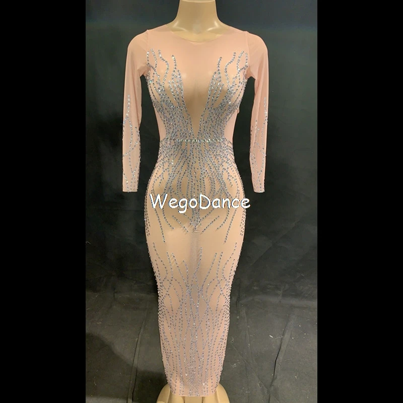 

Женская юбка в сеточку, длинная юбка со сверкающими кристаллами, одежда для ночного клуба, вечеринки, сценический костюм для танцора, певицы