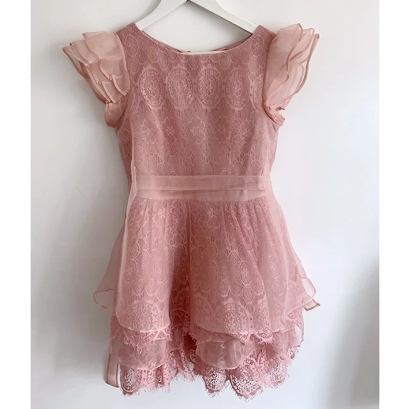 Винтажное Пышное мини-платье без рукавов с оборками модное розовое приталенное