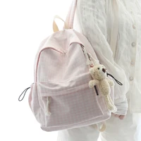 cute plaid school bags for teenager girls casual canvas women backpack harajuku book bag students 2021 large travel pack purse