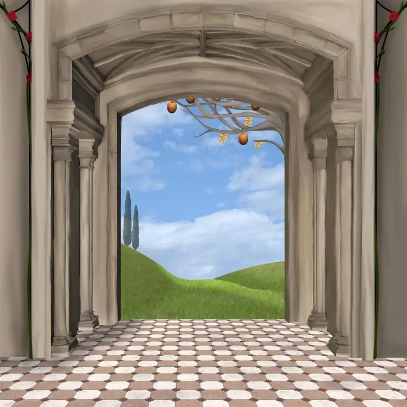 

Виниловый фон для фотосъемки с изображением дворца коридора столба изогнутой двери для свадебной помолвки в фотостудии