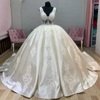 vintage ball gown arabic dubai wedding dress puffy long train satin lace appliques luxury bridal gowns customed