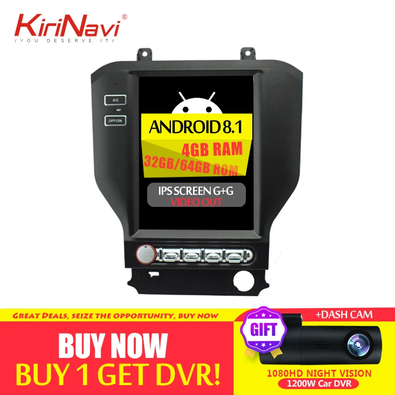 KiriNavi вертикальный экран Tesla style 10,4 ''Android 8,1 автомобильный Радио gps навигатор для Ford Mustang 1 Din DVD Автомобильный плеер