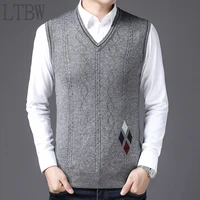 ltbw new men v neck vest casual business work woolen knit vest striped plaid all match men autumn