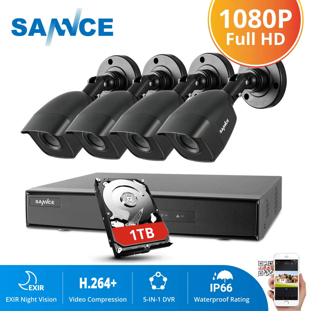 SANNCE HD 4CH 1080P Lite CCTV Системы AHD DVR 4 шт длина 2 м ИК Открытый Ночное Видение