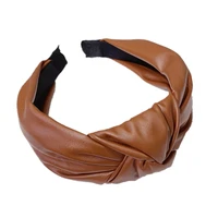 top knot hair hoop wide headband luxury simple pu leather headband vintage leather hair accessories solid color women turban
