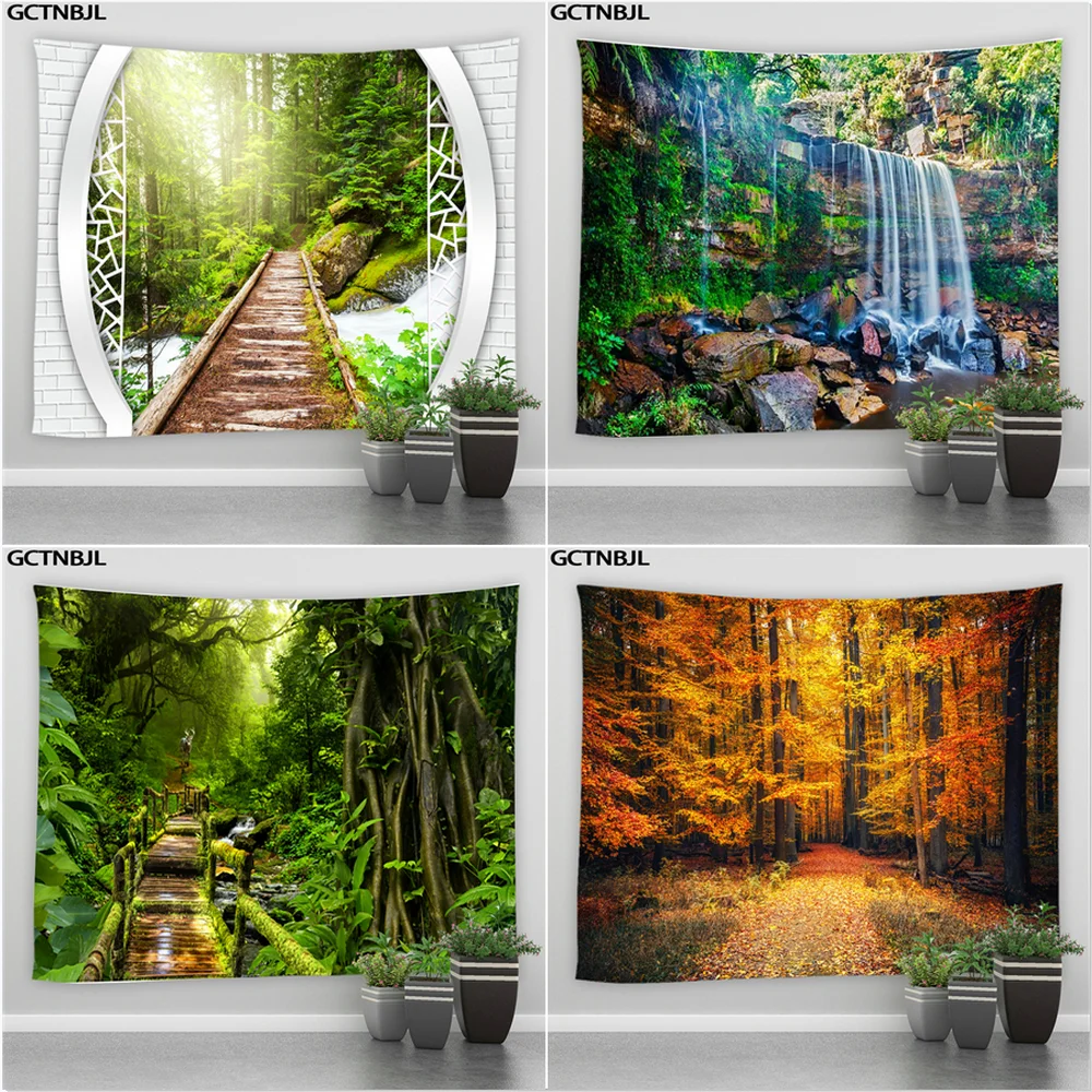 

Large Tapestry Beautiful Natural Forest Waterfall Landscape Wall Hanging Tapestries Hippie Bohemian Mandala Bedroom Home Decor