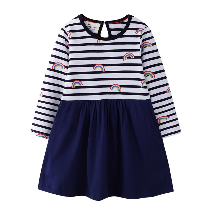 

Girls Long Sleeve Dresses Stripes Dress Girl New Year Costumes for Girls Rainbow Dress Children Party Dress
