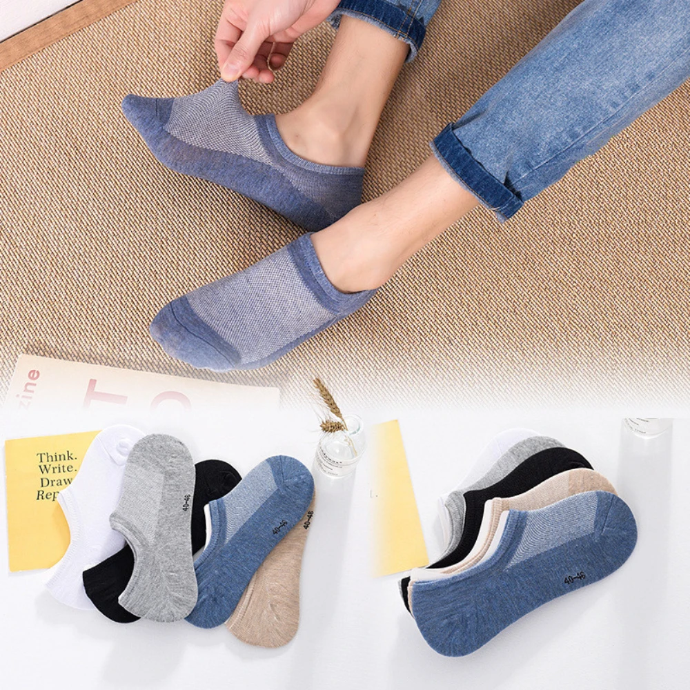 

5 Pairs/Lot New Style Men's Socks Solid Color Mesh Breathable Casual Business Cotton Socks Calcetines Multicolor Male Boat Socks