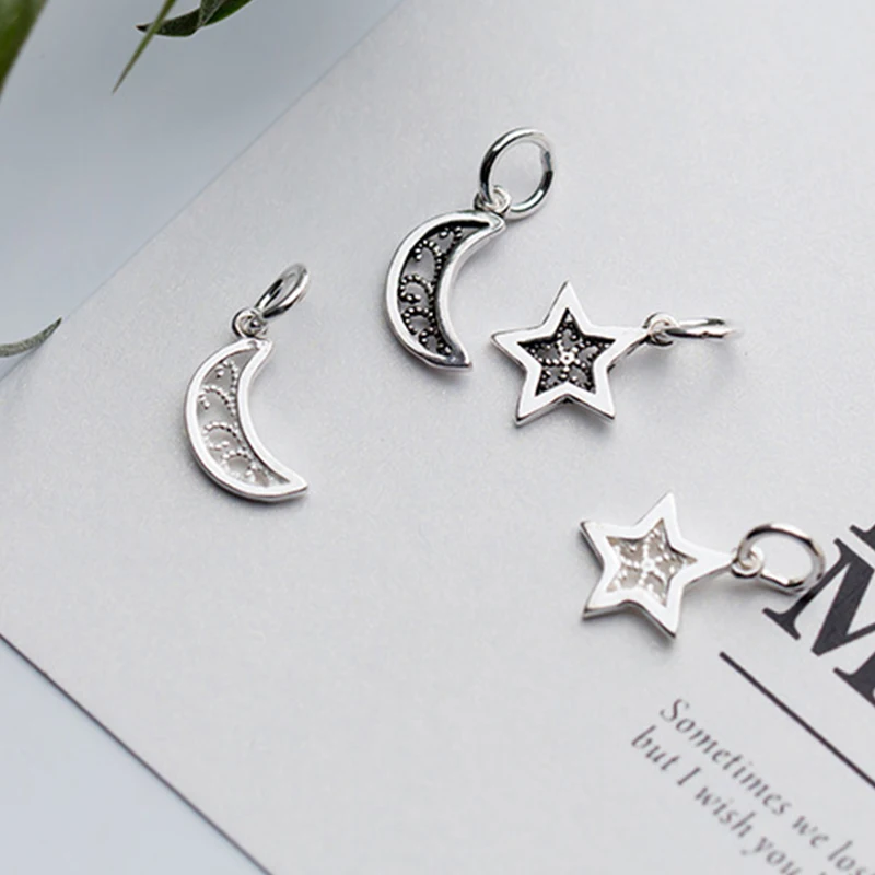 925 Sterling Silver  Pendant Diy  Bracelet Bangle Necklace Fashion Sky Star Moon Hollow Charms For Jewelry Making