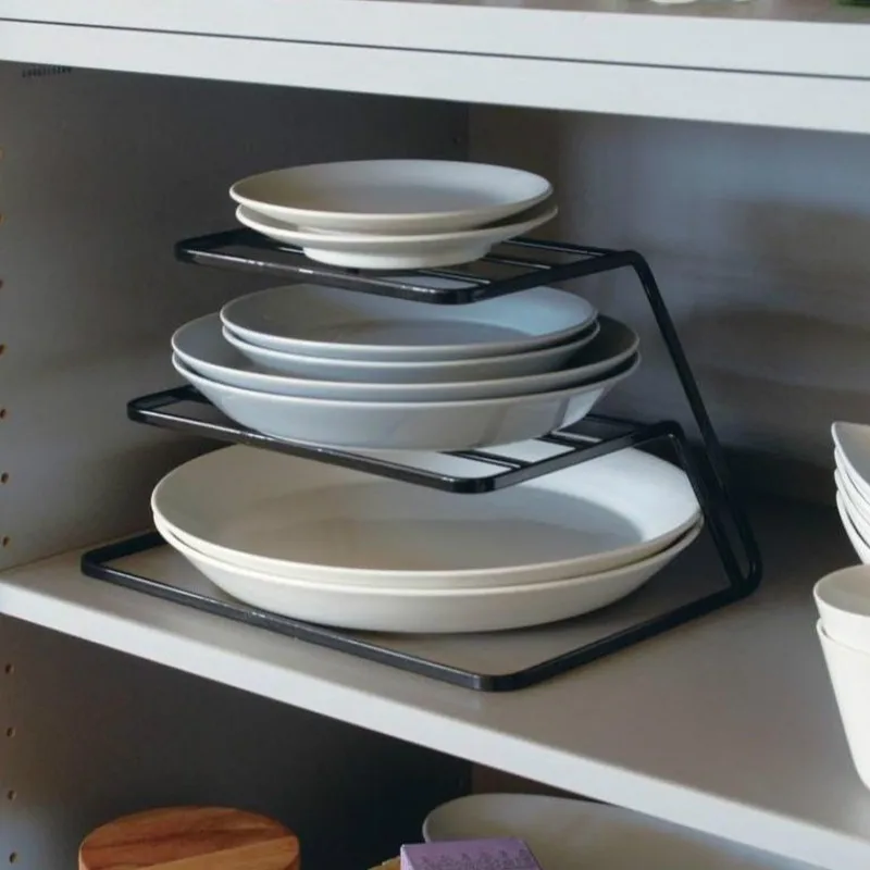 

Kitchen iron three-tier dish rack cabinet layered shelf plate tableware storage organize drain