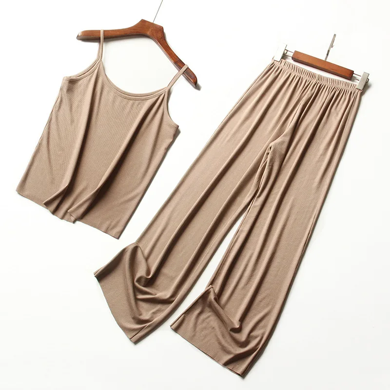 Женский летний комплект из натурального тенсельного топа майка и брюки с