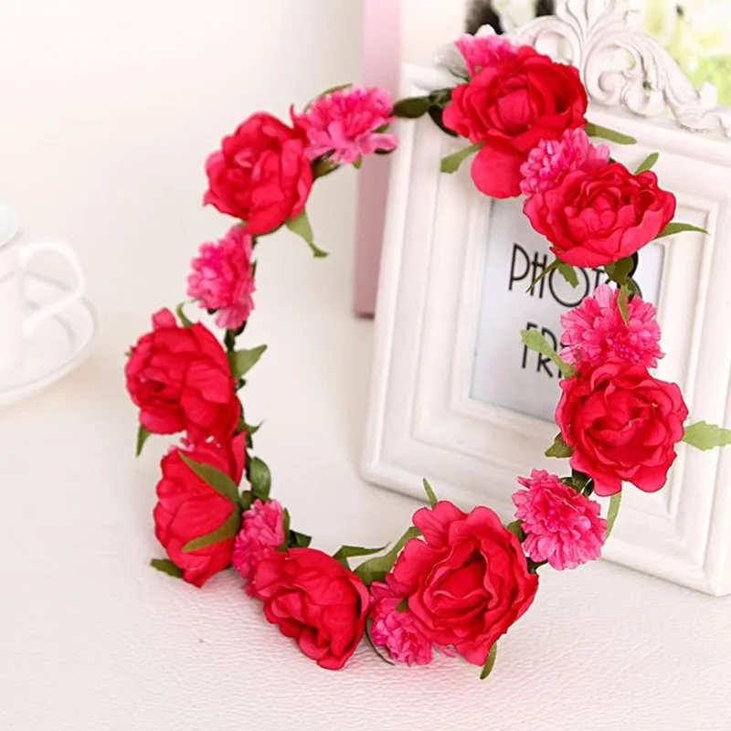 

56cm Bohemian Style Flower Crown Hairband Ladies Beach Wedding Hair Accessories Women Bride Bridesmaid Flower Headband