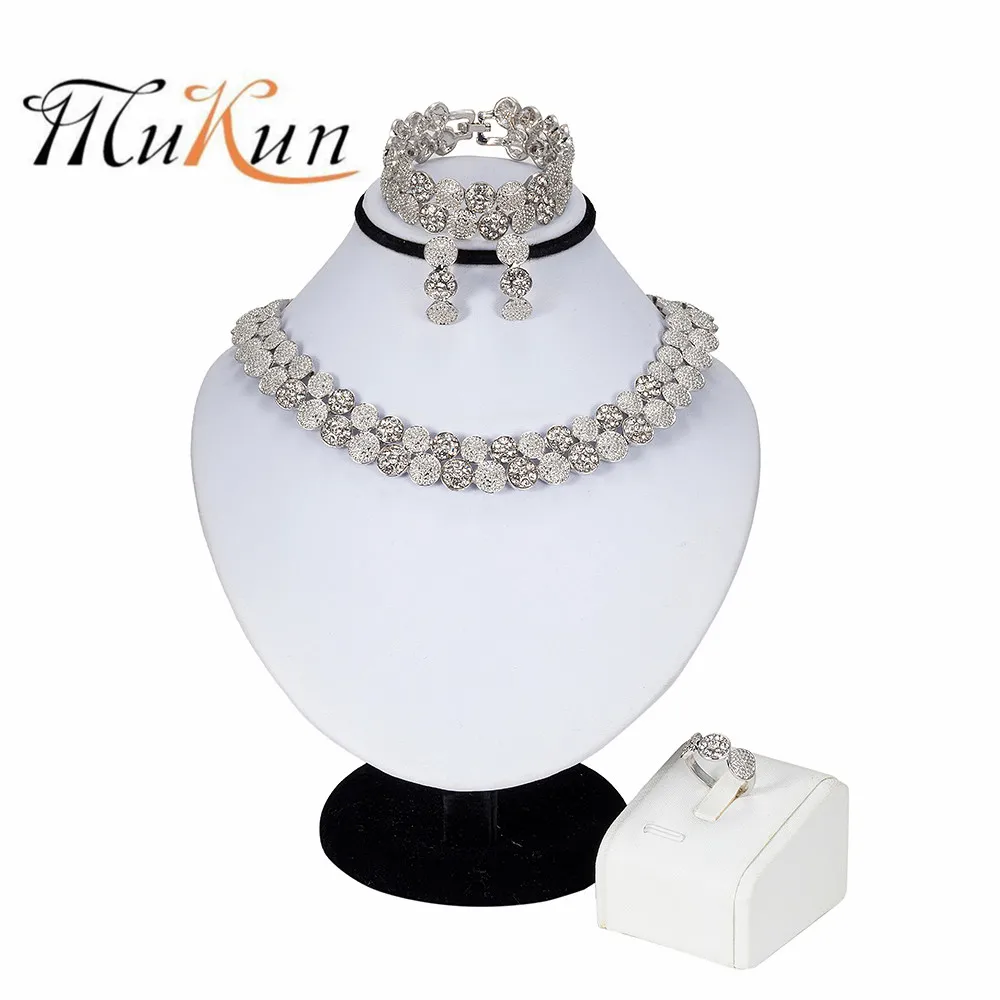 Дубай Посеребренные Ювелирные наборы нигерийские Свадебные Женские аксессуары