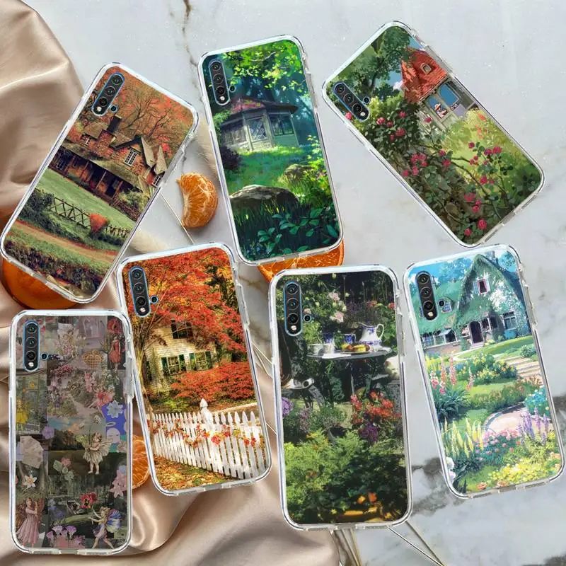Cottagecore цветочный пейзаж чехол для телефона прозрачный Huawei honor P mate 40 20 30 10 50 i 9 x pro lite