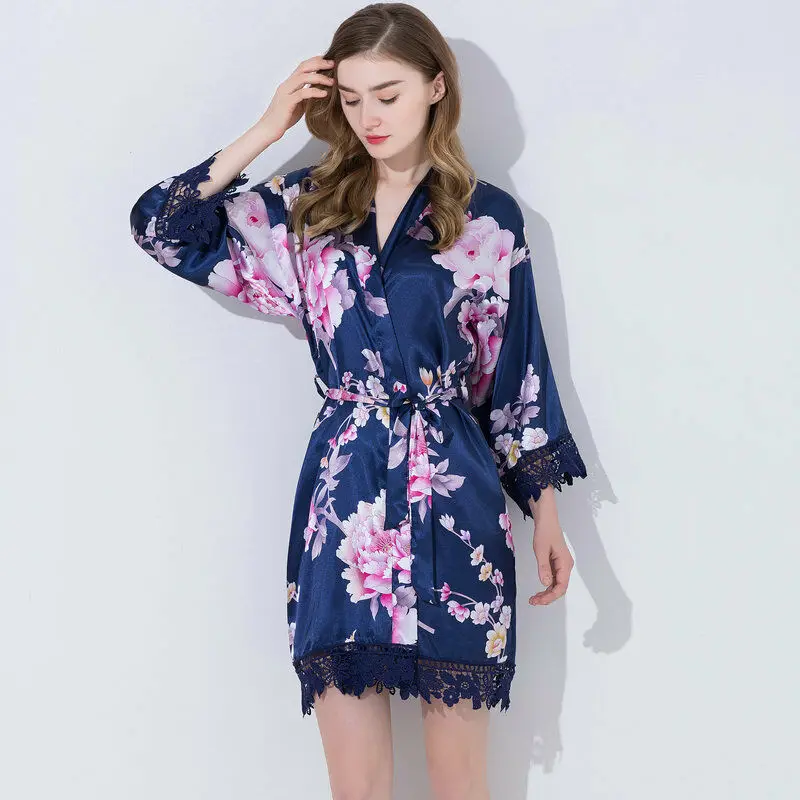 Роскошное женское кимоно сексуальное шелковое атласное цветочное банное платье
