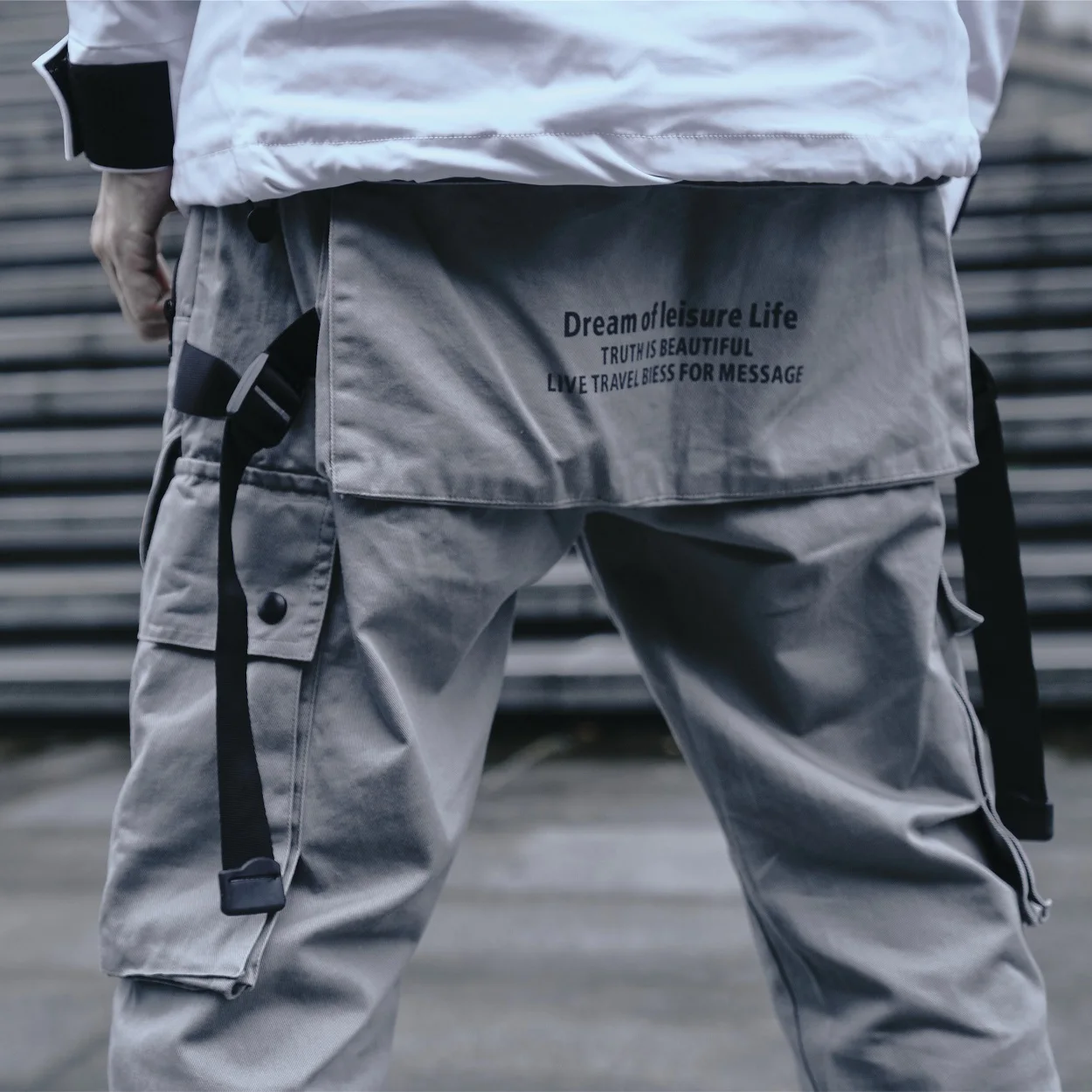 2020 Ленты Брюки карго Мужская Черная уличная одежда с карманом Harajuku Techwear брюки