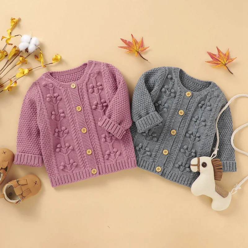 

New Baby Coat Boys Girls Cardigan Autumn Spring Knitted Sweater Top Baby Children Clothing Boys Girls Little Ball Sweater
