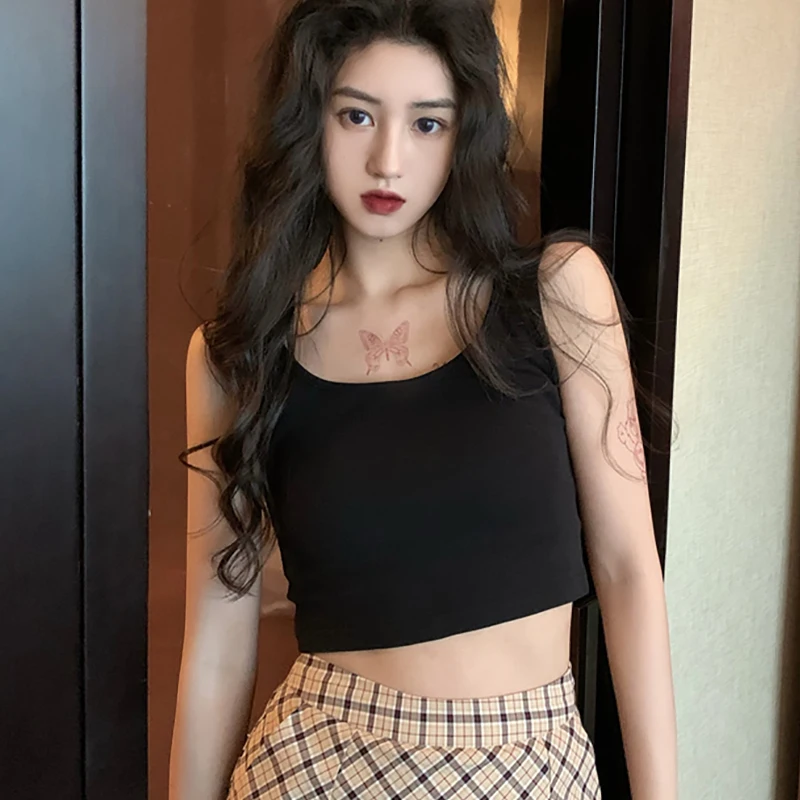 

Summer New Cotton Crop Tops For Women O Neck Solid Basic Simple Stretch Tank Tops Female Sleeveless Casual Soft Stort Camisole