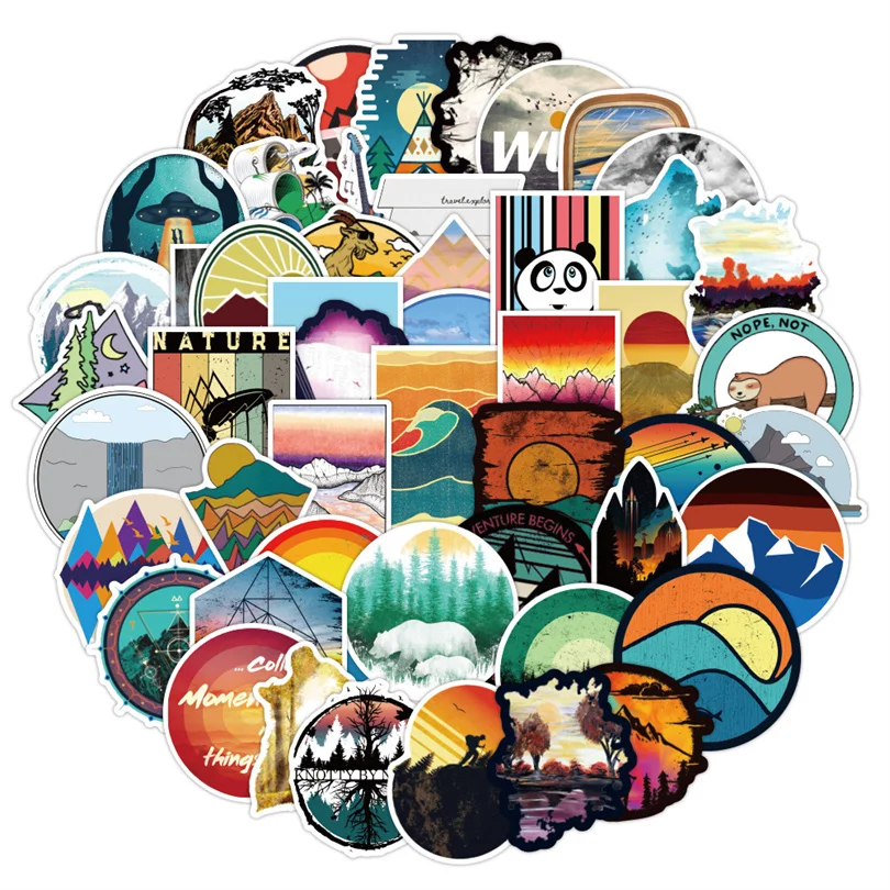 

10/30/50PCS New Outdoor Landscape Stickers Graffiti Decoration Luggage Suitcase Guitar Refrigerator Waterproof Sticker Wholesale
