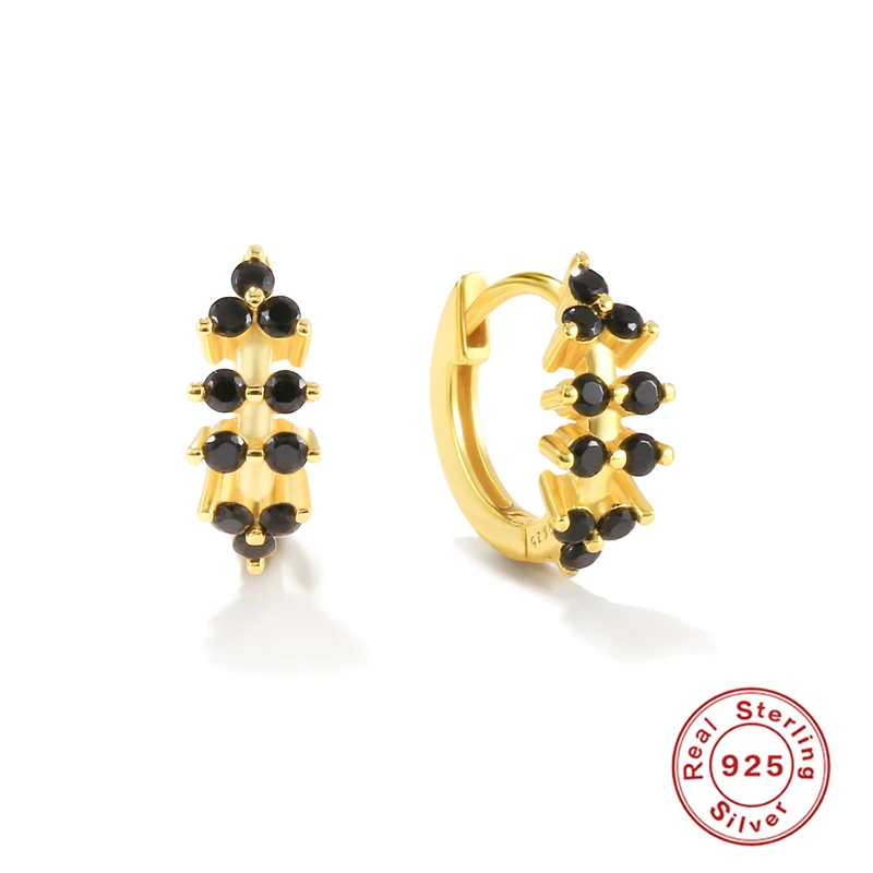 

GS 925 Sterling Silver Unique Double Line 8 Zircons Hoop Earrings Women Turquoise Black White Crimped Crystal Huggie Earrings