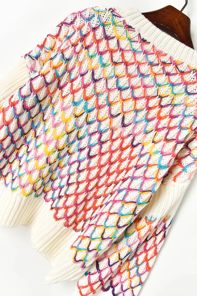 Женский свитер оверсайз с круглым вырезом свободный в клетку корейский вязаный