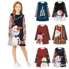 Праздвечерние чное платье с рождественским принтом для маленьких девочек, платья принцессы, детская одежда, повседневная детская одежда, новогодние праздничные платья