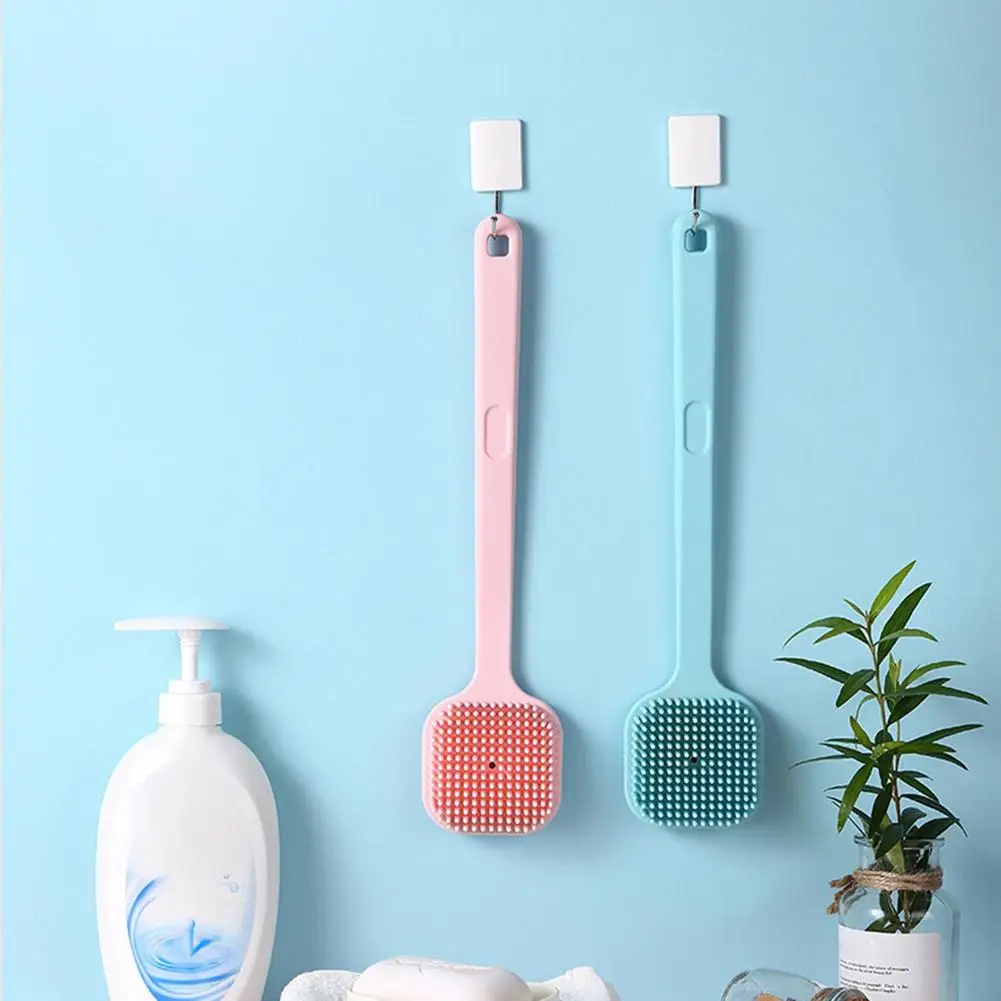 

Silicone Double Side Bath Body Brush Long Handle Back Rub Massage Shower Cleaning Remove Exfoliating Bathroom Wash