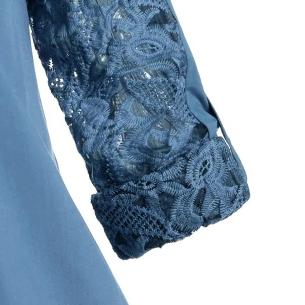 

Women Casual Ladies solid color Turn Down Collar lapel long-sleeved lace stitching single-breasted office commuter top shirt