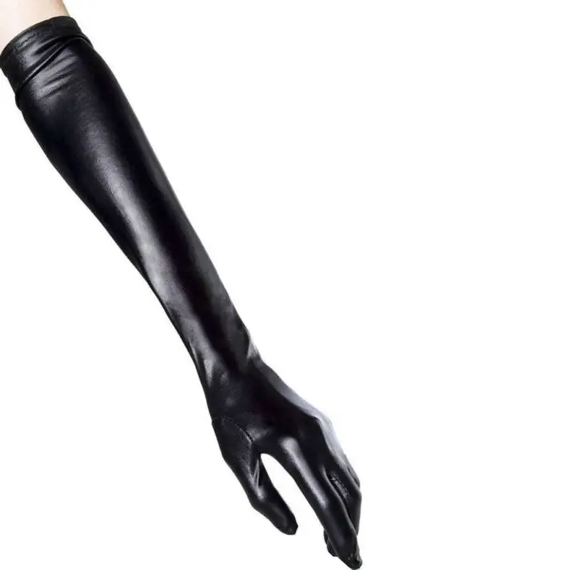 Long gloves in leather optics One Size Black- Black