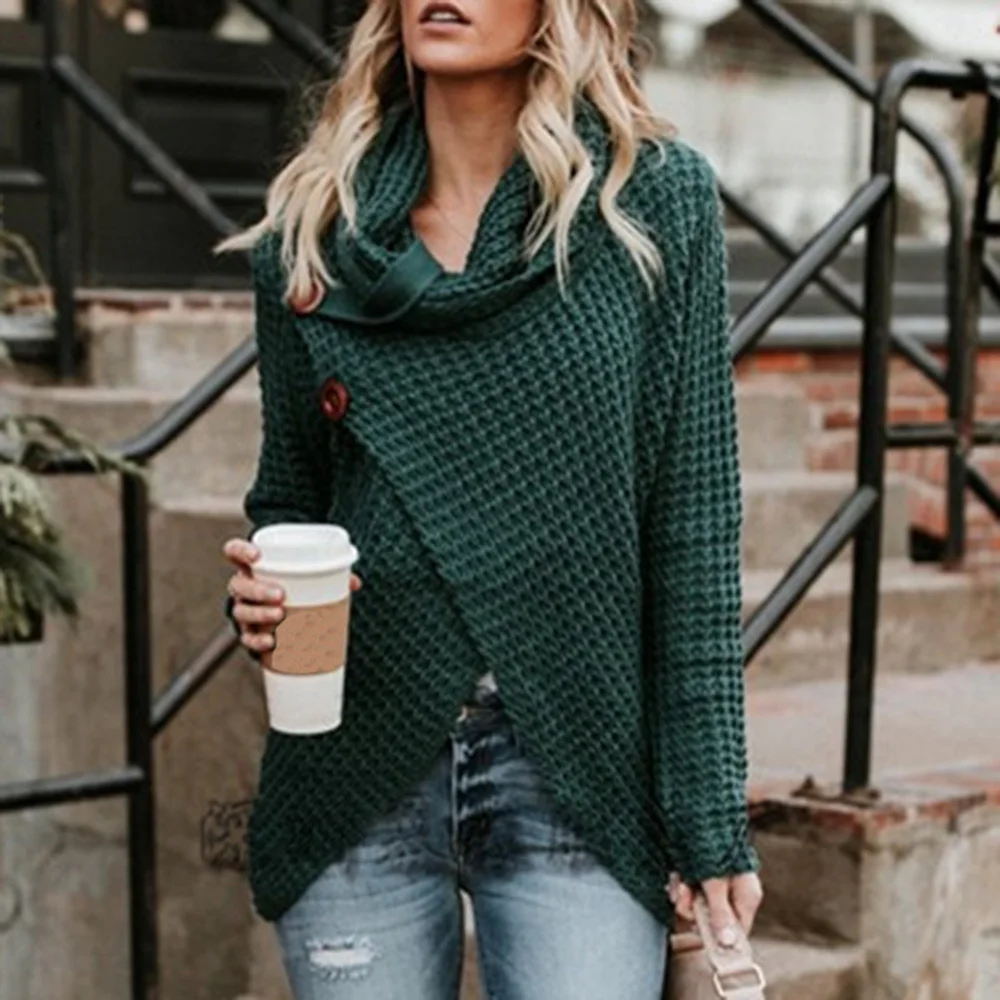Pullovers Women Knitted Sweater Turtleneck Autumn Winter Office Ladies Casual Jumper Fashion Pure Black Warmness XXL Sweaters |