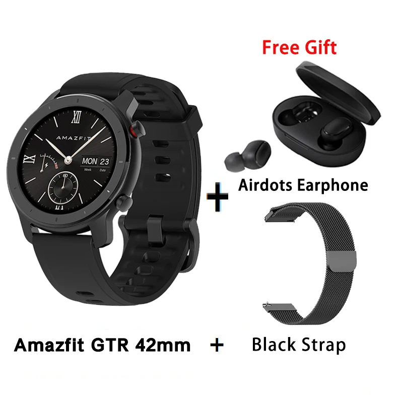 Глобальная версия Amazfit GTR Смарт-часы 42 мм 5ATM 24 дня батарея gps и ГЛОНАСС Смарт-часы женские часы мужские - Цвет: B add black strap