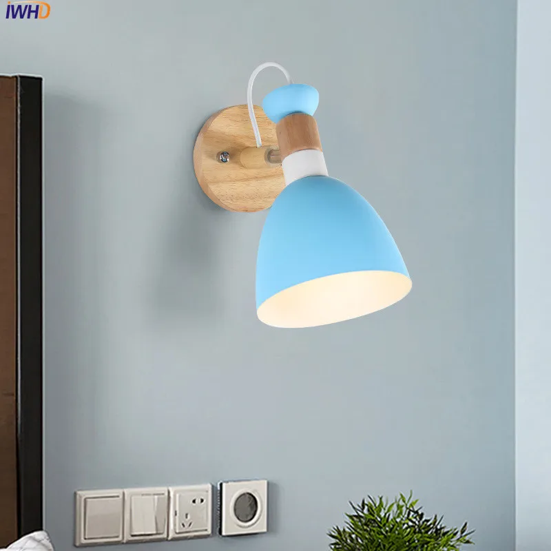 

Colorful Nordic Wall Lights Fixtures For Bedroom Light Creative Bathroom Mirror Light Wooden Iron LED Wall Lamp Applique Murale