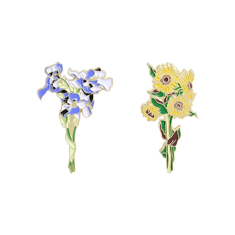 

Iris Sunflower Flower Enamel Pins Bouquet Plant Brooches for Women Backpacks Badge Lapel Pins Jewelry Gift 2021 Wholesale