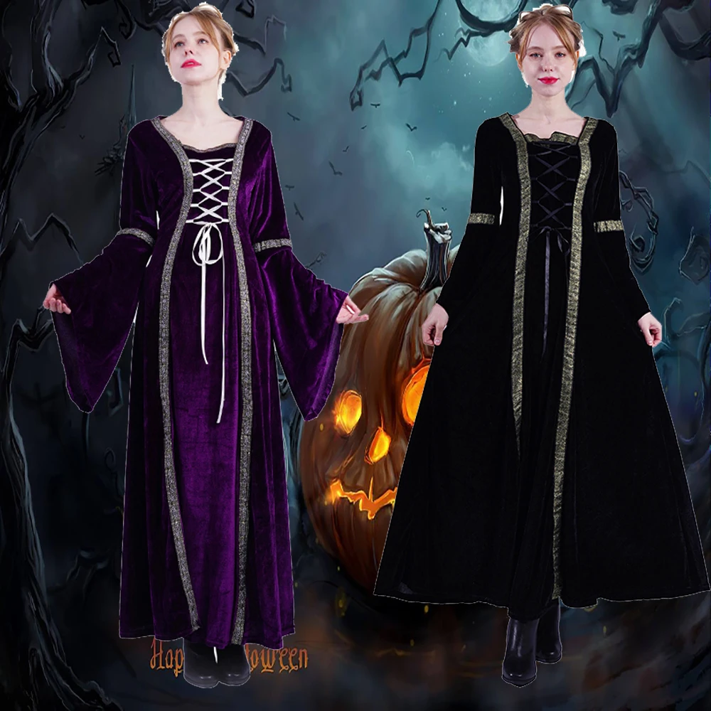 

Witch Costume Women Fancy Dress Purple Wizard Dress Cosplay Adult Halloween Party Witch S,M,L,XL