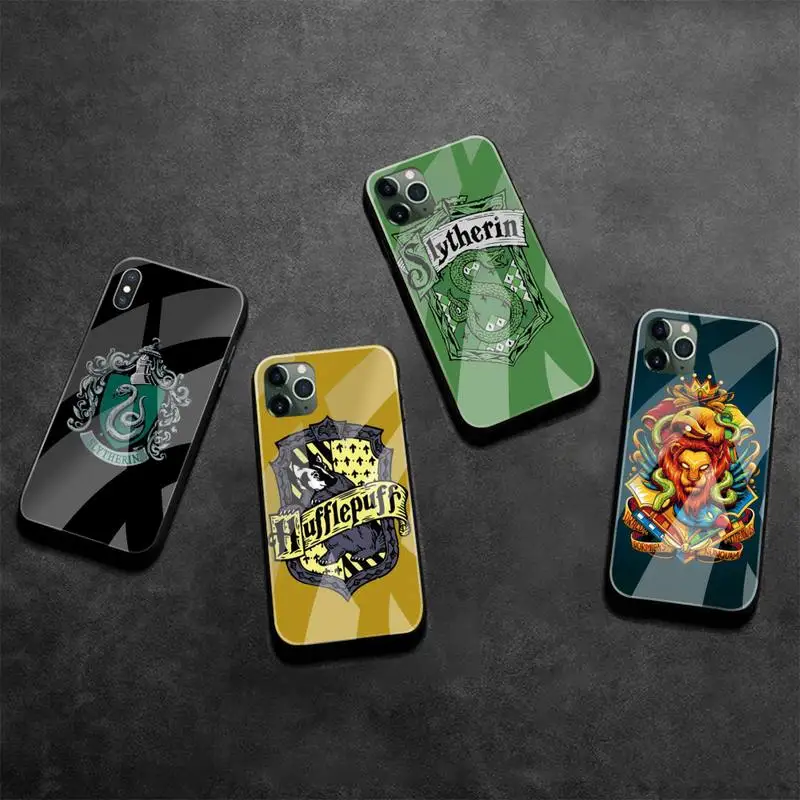 Школьный чехол для телефона с пуффендусами слизерины закаленное стекло iPhone 12 Pro