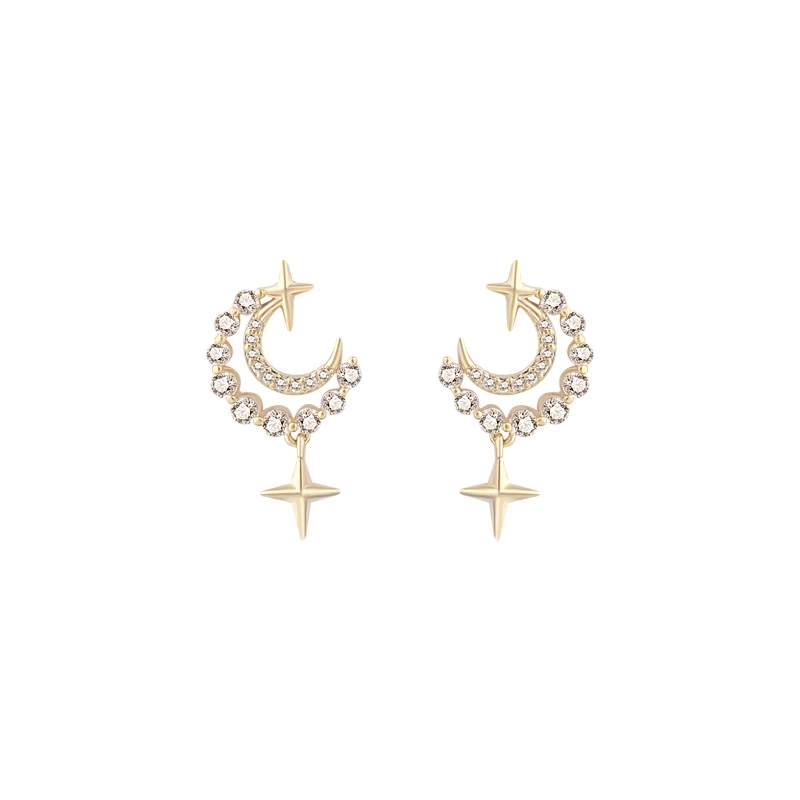 

Exquisite Shining Zircon Star Moon Gold Earrings For Woman Fashion Korean Jewelry Party girls Luxurious Sexy Small Earrings