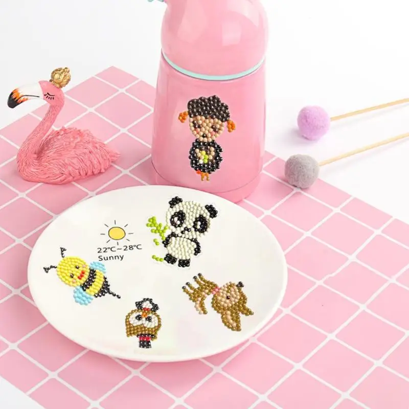 DIY Животные детский набор для рисования с круглыми камнями и полотном алмазов