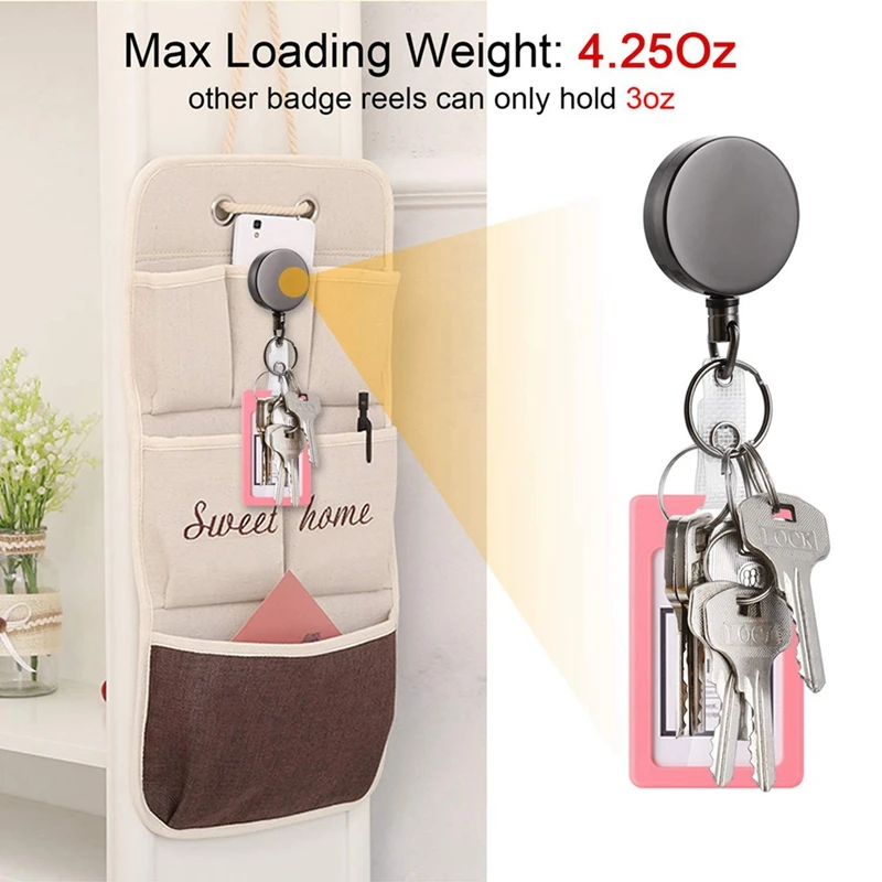 

4 Pcs Heavy Duty Retractable Badge Holder Reel,Metal ID Badge Holder with Belt Clip Key Ring,Black & Silver