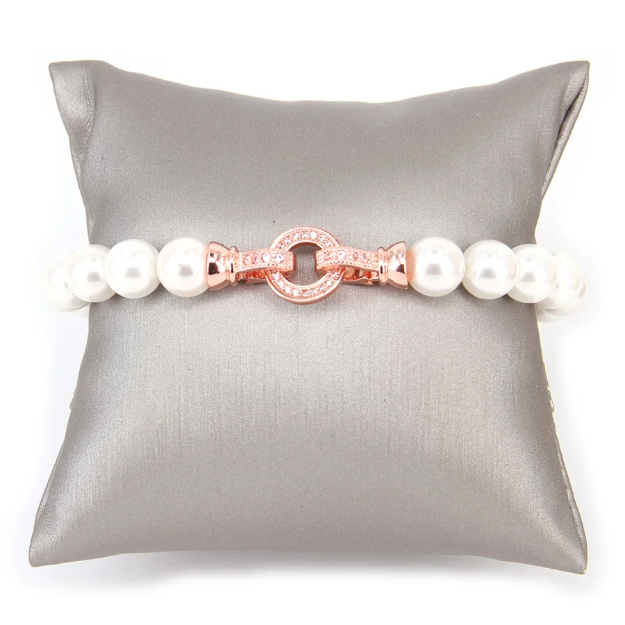 Томас 8 мм белые жемчужные бусины браслеты с розовым золотом Цвет макро твердым