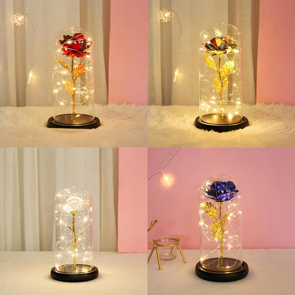 

Rose Flashing Flowers Romantic Rose In Glass Gift Supplies For Valentine'S Mother'S Day Birthday Gift Wedding Decoration