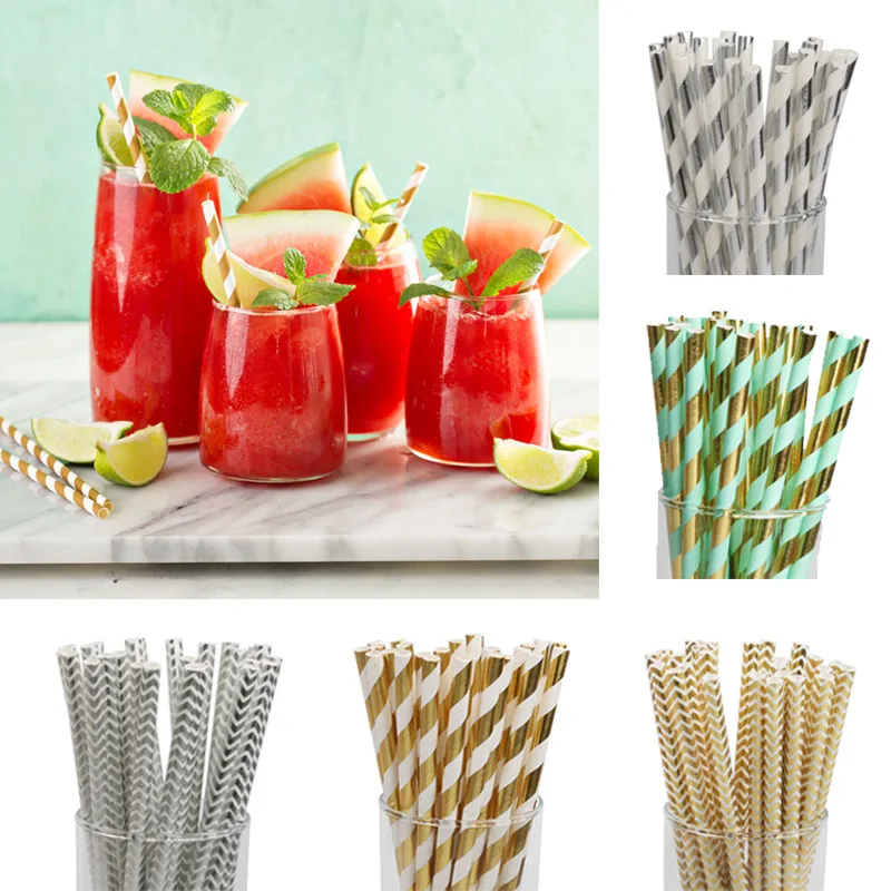 25 шт. бумажные соломинки для напитков золотые полосатые с фламинго питья Детские