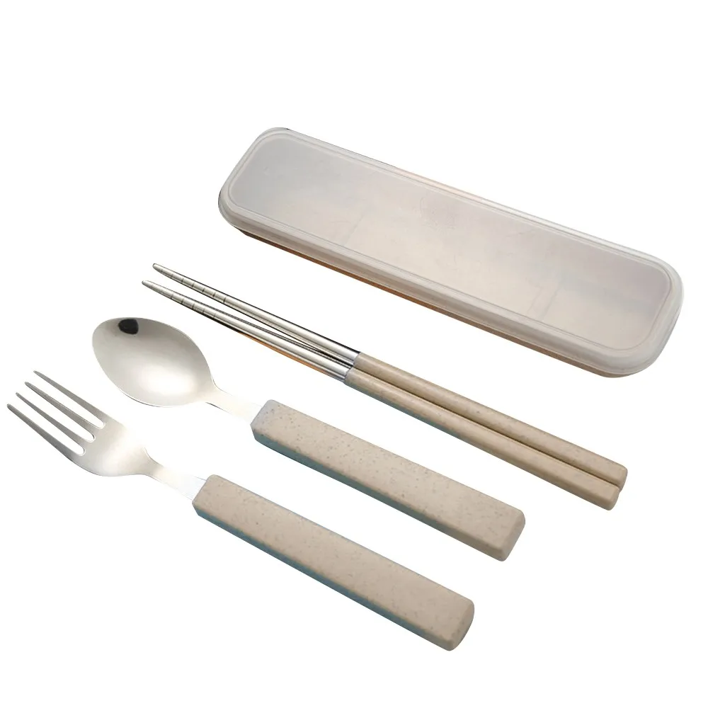 3pcs/set Spoon Fork Chopsticks Stainless Steel Travel Cutlery Tableware Box Sale palillos chinos китайские палочки | Дом и сад